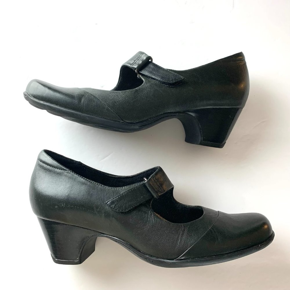 Clarks Artisan Womens Black Leather Block Heel Mary Jane Sandal Size 7.5 N